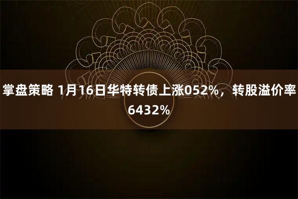掌盘策略 1月16日华特转债上涨052%，转股溢价率6432%