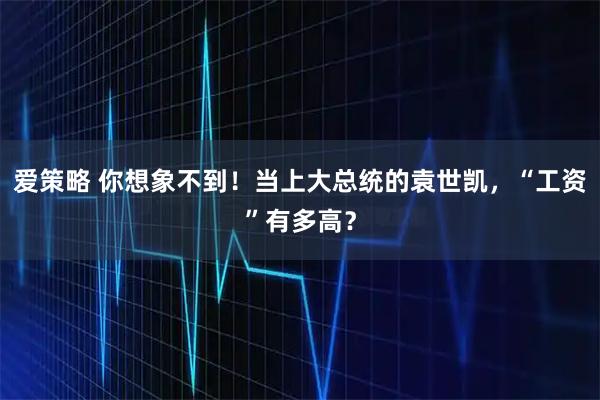 爱策略 你想象不到！当上大总统的袁世凯，“工资”有多高？